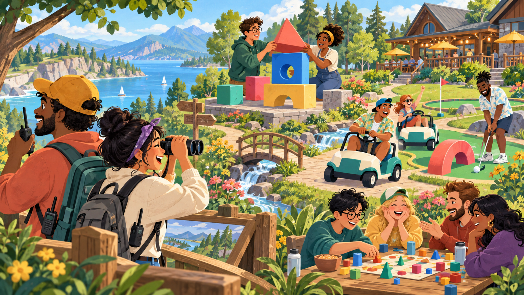 Four non-horror ways for friends to make their own multiplayer chaos: exploring, solving puzzles, racing golf carts, and playing a board game